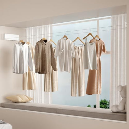 Retractable Clothesline Indoor, Non-Sagging Clothes line retracting Outdoor, Heavy Duty Wall Mounted Laundry Line Adjustable Stainless Steel for Laundryroom, Bathroom, 15.8 Feets Double Lines White - style: White
