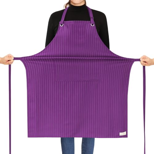 ROTANET Stripe Stretch Apron Chef Aprons for Men with 2 Pockets Waterproof - color: Purple