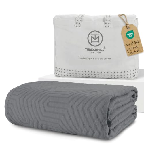 Threadmill Luxury Cotton Blankets for Twin Size Bed | All-Season 100% Cotton Twin Blanket for Bed | Aster Jacquard Lightweight, Soft & Cozy Coverlet, 350GSM, 68 x 90 inches | Dark Grey - color: Aster Dark Grey, size: Twin / Twin-XL
