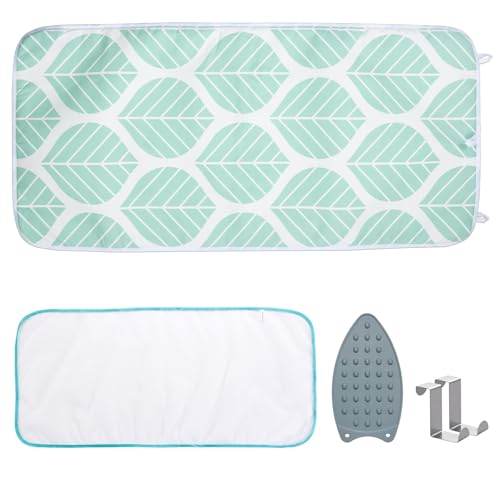 Seiritex Ironing Mat, Portable Ironing Pad 39.4 x 18.9 inch Table Top Iron Board 5 in 1 Travel Iron Blanket for Washer, Dryer, Counter top, Green Leaf - color: Green Leaf, size: 39.4 x 18.9