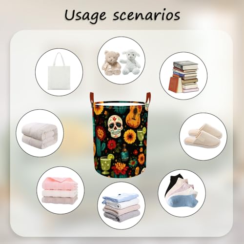 Laundry Basket 15.7x19.7 in Sugar Skull Floral Hamper for Bedroom - color: colorful0436