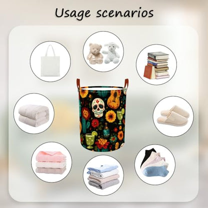 Laundry Basket 15.7x19.7 in Sugar Skull Floral Hamper for Bedroom - color: colorful0436