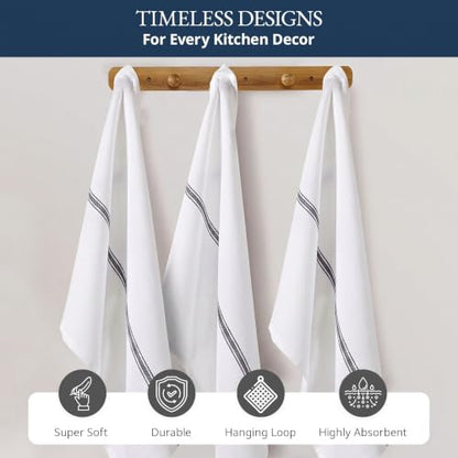 LANE LINEN 100% Cotton Kitchen Dish Towels Absorbent Lint-Free 6 Pack - color: 09: Black Stripe, size: 06 Pack