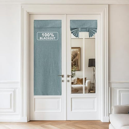 NICETOWN 100% Blackout Linen French Door Curtain, Skylark Blue, 1 Panel - color: Skylark Blue, size: 26"W x 72"L (Pack of 1)