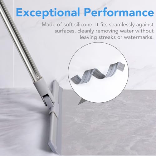 DrDirt Floor Squeegee | 120cm/47in Silicone Magic Broom with Microfiber Mop | Squeegee for Floor Cleaning | Microfiber Duster with Extension Pole for Indoor Water | Dust & Glass Quick Drying - size: Silicone Squeegee（16-inch）