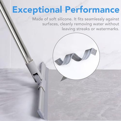 DrDirt Floor Squeegee | 120cm/47in Silicone Magic Broom with Microfiber Mop | Squeegee for Floor Cleaning | Microfiber Duster with Extension Pole for Indoor Water | Dust & Glass Quick Drying - size: Silicone Squeegee（16-inch）