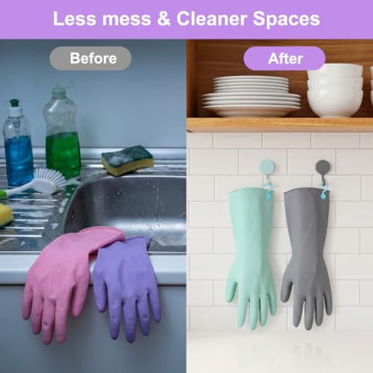 8 Pairs Dish Washing Gloves Bulk with 20 Pcs Hanging Hooks - Heavy Duty Rubber Guantes Para Lavar Platos for Kitchen & Cleaning, Non-Slip, Waterproof, Reusable Dishwashing Gloves Long Cuffs