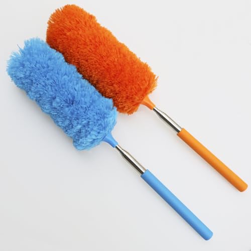2 Pack Small Washable Microfiber Feather Duster, Microfiber Head, 13" to 30" Extendable Pole, Cleaning Tool for Office, Car, Computer, Furniture