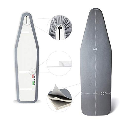 TIVIT Ironing Board Cover 20 x 60 – Made in Italy, Alumitek PRO Heat-Reflective, Thick 3-Layer Padding, Scorch & Stain Resistant - size: 20x60