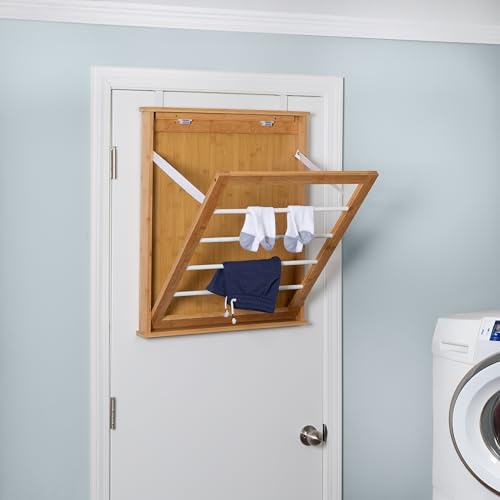 Honey-Can-Do Wall-Mounted Clothes Drying Rack, Bamboo, Collapsible, 23 in W x 27.25 in H - size: 23 in W x 27.25 in H
