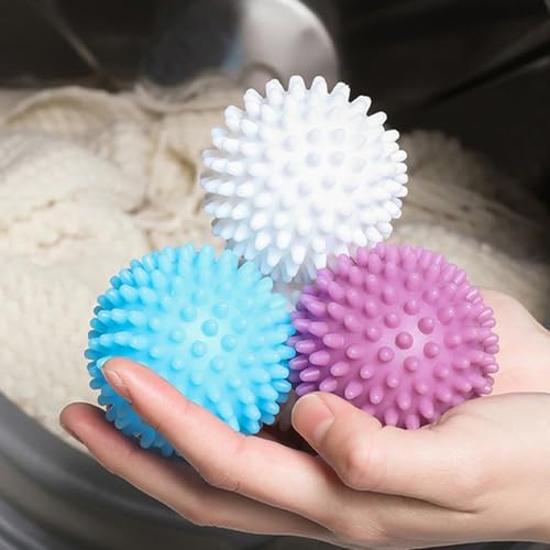 Reusable Dryer Balls Anti Static, 6 PCS Laundry Agitator Balls for Laundry, Blue Purple White Non-Toxic Washing Balls Tangle Free for Washer, Softens Fabrics, Prevents Tangles, Enhances Cleaning - size: 2.5in