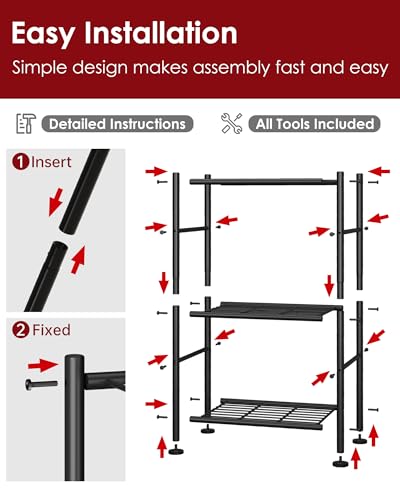 Sakugi 2-Pack Storage Shelves - 3-Tier Metal Wire Shelf Organizer, Slim Shelf Rack with Adjustable Feet for Laundry Room, Kitchen, Garage Organization, 18.2" x 12.3" x 30.4", Black - size: 18.2" x 12.3" x 30.4"