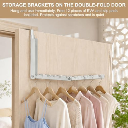 2-Packs Over the Door Hanger Hooks with Extra Anti-Slip Pads, No-Drill Door Hanger, Metal Folding Clothes Drying Racks for Laundry Room, Bathroom, Bedroom and Small Space