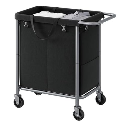 SONGMICS HOME Rolling Laundry Basket with 2 Compartments, 37-Gallon Laundry Hamper with Wheels, Removable Liner, Black - color: Black, style: 140 L (2-Section)