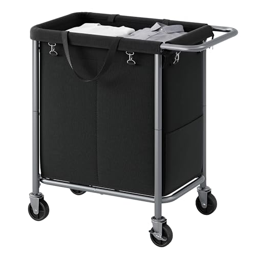 SONGMICS HOME Rolling Laundry Basket with 2 Compartments, 37-Gallon Laundry Hamper with Wheels, Removable Liner, Black - color: Black, style: 140 L (2-Section)