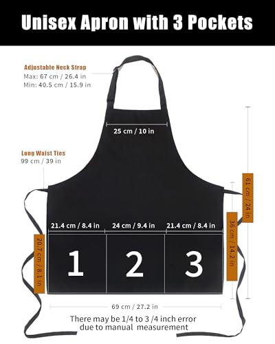Argstar Unisex Adjustable Three Pocket Apron-Chef Kitchen Cooking，Restaurant Server - color: 1 Pack Black Aprons for Chef Kitchen Cooking