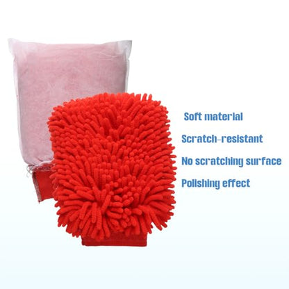 HARFINGTON 2pcs Chenille Microfiber Car Wash Mitts 10" x 7.5" Scratch Free Wash Gloves Absorbent Double Sided Plush Cleaning Drying Mitts for Car Washing Home Clean Red - color: Red