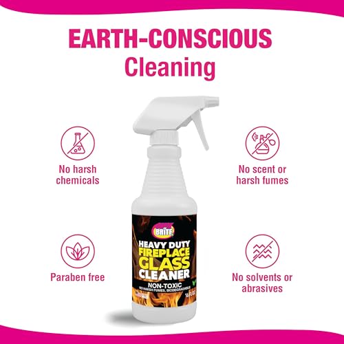 Quick N Brite Fireplace Glass Cleaner Kit with Cloth and Sponge, Removes Soot, Smoke, Creosote, and more, 16 oz, 1-Pack