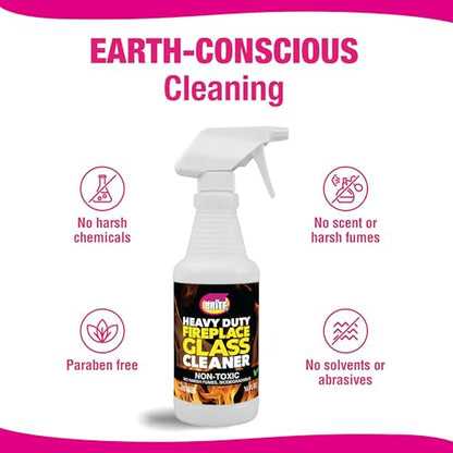Quick N Brite Fireplace Glass Cleaner Kit with Cloth and Sponge, Removes Soot, Smoke, Creosote, and more, 16 oz, 1-Pack