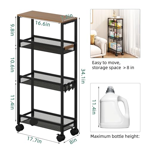 4-Tier Slim Utility Rolling Laundry Cart with Wheels, Black - color: Black, size: 7.2''