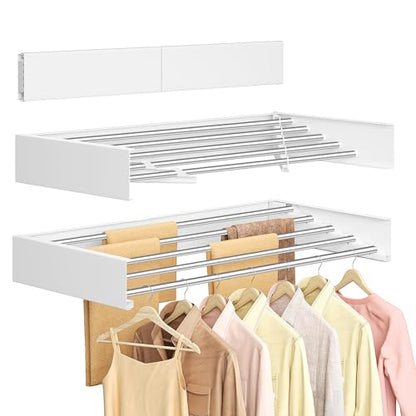 SONGMICS Clothes Drying Rack, Wall-Mounted, Foldable, with Storage Shelf - size: Foldable-31.5"W