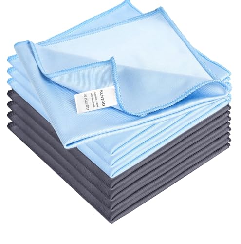 KLNYOO Microfiber Glass Cleaning Cloths Lint Free Streak Free Quickly and Easily Clean Windows & Mirrors Without Chemicals Polishing Cloth 16x16 Inch 8 Pack (Blue+ Grey) - color: Blue+ Grey