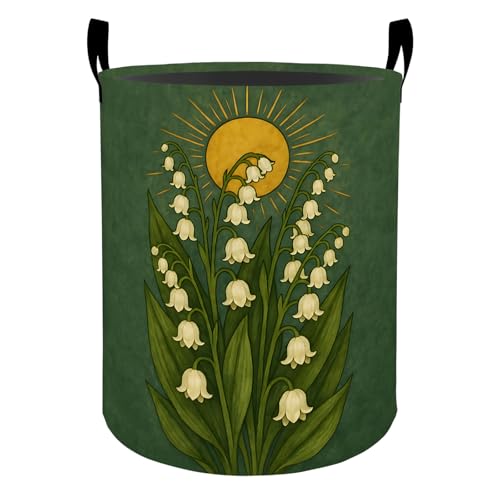 Lily of the Valley Laundry Basket Hamper for Boys Girls Kids Adults, Foldable Waterproof Oxford Clothes Storage Bin, Botanical Floral Organizer for Bedroom Bathroom Room Decor 19.7"x15.7" - style: Valley