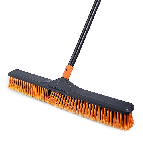 CLEANHOME 24" Push Broom Brush Outdoor for Shop, Deck, Garage, Concrete - size: 24" Head, 59" Handle