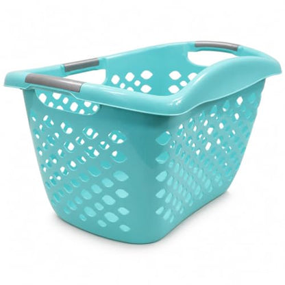 Teal Laundry Basket 9.3 Gal with 3 Handles, Durable Resin - color: Light blue 1pc