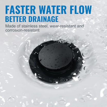 ALEASHA Pop Up Sink Drain Without Overflow, Bathroom Sink Drain Vessel Sink Stopper Pop Up Sink Drain Stopper, Pop Up Drain for Bathroom Sink Drain Strainer for Hair Catcher, Matte Black - color: Matte Black, style: Without Overflow
