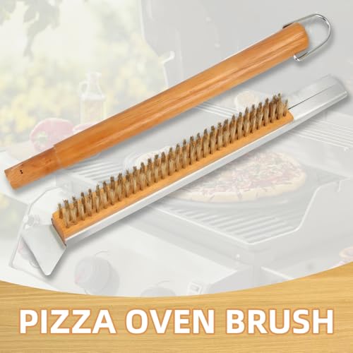 26” Pizza Oven Brush with Stone Scraper - Gentle Copper Bristles Safe for Stones, Extra Long Handle - Compatible with Ooni, Gozney, Solo Stove, Blackstone Ovens