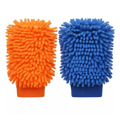Microfiber Car Wash Mitt, 2 Pack Premium Chenille Wash Mitt, Scratch-Free, Lint-Free, Super Absorbent Car Cleaning Glove for Auto Detailing, Cars, Trucks, SUVs, RVs & Boats