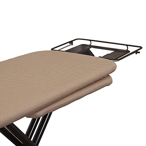 Household Essentials Mega Ironing Board, 4-Leg, Steel Top Pressing Station, Heat-Resistant Fiber Pad and Polyester Cover, Includes Sleeve Board and Iron Rest with Hanger Bar, Bronze Frame - color: Brown/Bronze, size: 49" L, style: With iron station