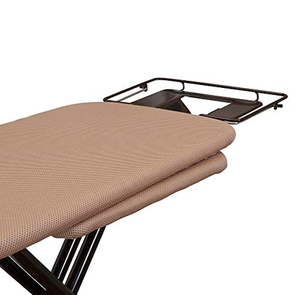 Household Essentials Mega Ironing Board, 4-Leg, Steel Top Pressing Station, Heat-Resistant Fiber Pad and Polyester Cover, Includes Sleeve Board and Iron Rest with Hanger Bar, Bronze Frame - color: Brown/Bronze, size: 49" L, style: With iron station