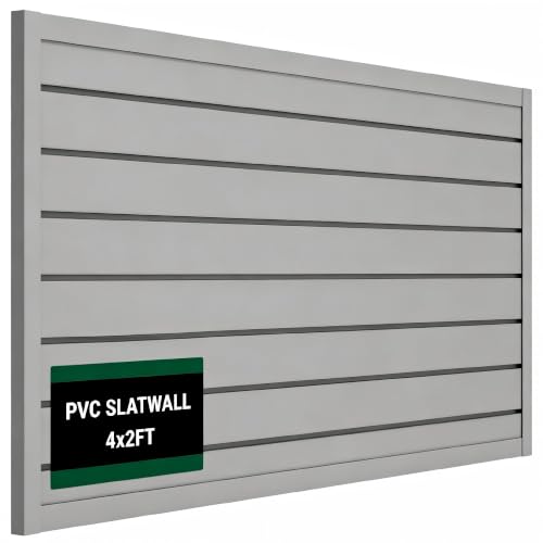 Slat Wall Paneling 4x2 ft Garage Organizer Storage Systems, Heavy Duty PVC Slatwall Panels for Garage Organizer Product, PVC Wall Mounted Tool Storage Slate Board for Home and Workshop (Grey) - color: Grey, size: 4X2FT