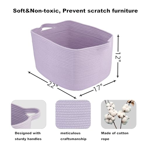 XUANGUO Large Woven Cotton Rope Blanket Basket 22"x17"x12" Lavender Purple - color: purple or Lavendor