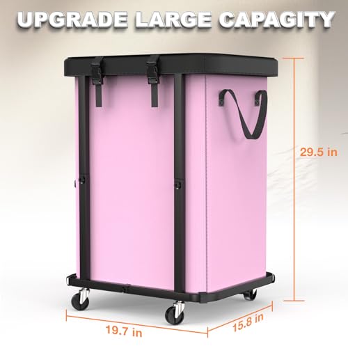 Laundry Basket with Wheels,150L (40 Gal) Rolling Hamper Carts - Pink - color: Pink, size: 1 Section-150L