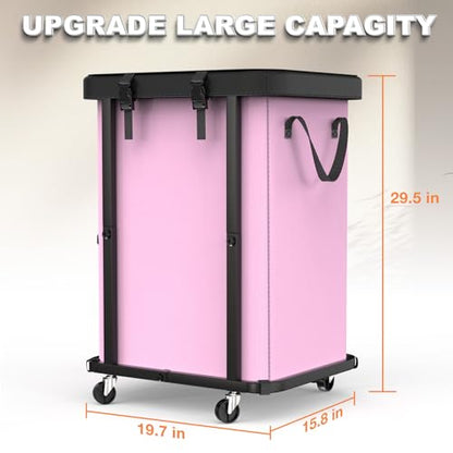 Laundry Basket with Wheels,150L (40 Gal) Rolling Hamper Carts - Pink - color: Pink, size: 1 Section-150L