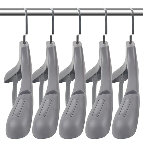 DEDU Suit Hangers for Men 10 Pack, Grey Coat Hangers Extra Wide Non Slip Width 17.7", Thick Plastic with Pants Bar & Metal Hook - color: Gray, size: 10 Pack