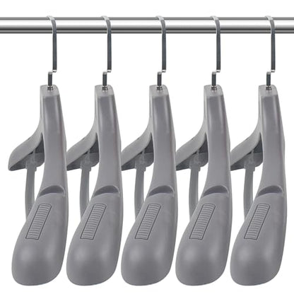 DEDU Suit Hangers for Men 10 Pack, Grey Coat Hangers Extra Wide Non Slip Width 17.7", Thick Plastic with Pants Bar & Metal Hook - color: Gray, size: 10 Pack