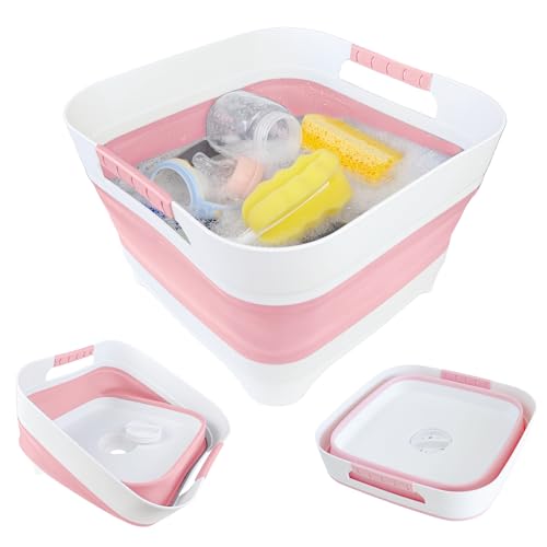 GIMWA 2.6 Gal Collapsible Baby Bottle Wash Basin with Drain Plug - color: Pink