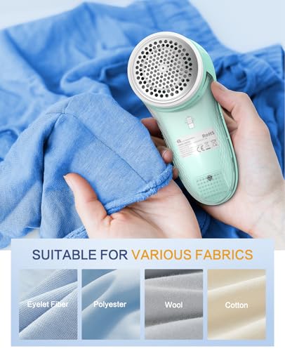 BEAUTURAL Fabric Shaver, Rechargeable Lint Remover for Clothes, Electric Lint Shaver with 6-Leaf Blades, Sweater Shavers to Fuzz, Lint Balls, Pillings, Bobbles for Clothes and Furniture - color: Green