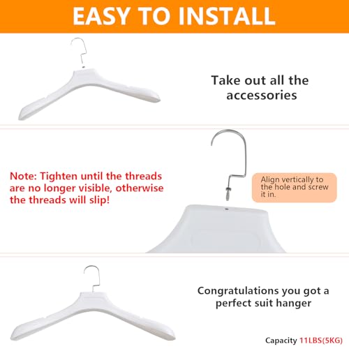 DEDU Suit Hangers for Men 40 Pack, Extra Wide Suit Hanger Non Slip Width 17.7", Thick Plastic Coat Hangers White with Metal Hook - color: White-40