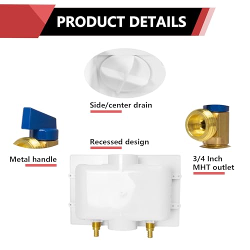 1 Piece EFIELD Washing Machine Box(Center Drain/Copper Arrestor),1/2"Push - style: With Water Hammer Arrestor