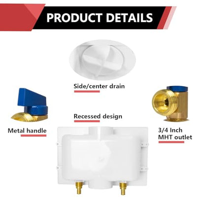 1 Piece EFIELD Washing Machine Box(Center Drain/Copper Arrestor),1/2"Push - style: With Water Hammer Arrestor