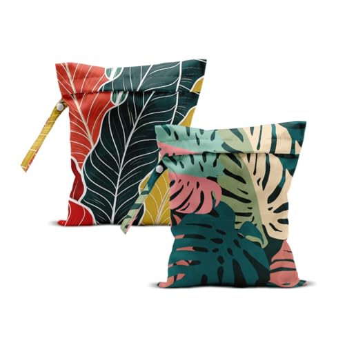 ZHAMEN 2Pcs Palm Leaves Wet Bag Waterproof Travel Laundry Bags 12x10 Inch - color: Multicolor 1339