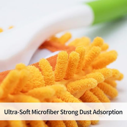 13 Inch Microfiber Feather Duster,with 4 pcs Washable Duster Head, Car Duster, Perfect for Cleaning Windows, Tables, Cars,Furniture, Walls, Fans, Screens