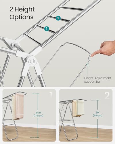 SONGMICS Clothes Drying Rack, Foldable Metal Airer, 19.3 x 51.2 x 39.4 in - color: White, size: 51.2"W x 39"/44.9"H