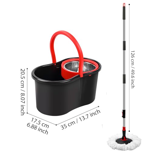 Spin Mop and Bucket with Wringer Set, 1 Microfiber Refill Included, 50 Inch Extended Handle, Floor Cleaning