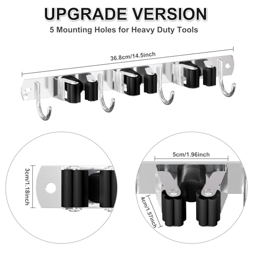 HANZENMA Broom Holder Wall Mount, Broom Organizer Wall Mount Stainless Steel Broom and Mop Hanger Heavy Duty Storage Organization for Home Kitchen Garden Garage Room 3 Racks 4 Hooks Black - color: Black, size: 3 Racks 4 Hooks